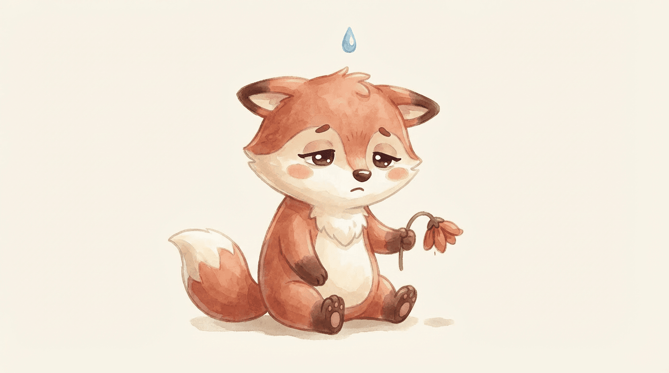 Fox mascot looking tired and overwhelmed, PersonaDepth burnout illustration