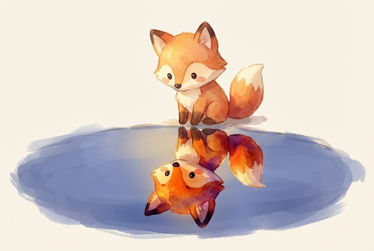 Fox mascot gazing at its reflection, Enneagram Type 4 Individualist, PersonaDepth