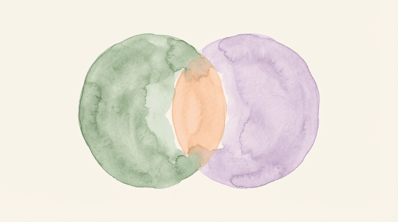 Abstract watercolor showing MBTI and Enneagram frameworks overlapping